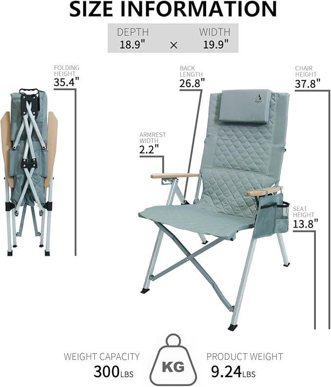 Reclining Camping Chair, Heavy Duty Folding Chairs with 4-Stage Adjustable High Back for Adults, Compact Foldable Outdoor Patio Reclining Chair with Storage Bag (Cyan)