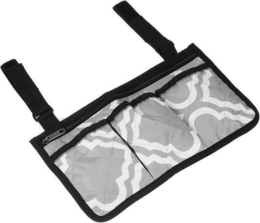 YOKIVE Armrest Organizer, Waterproof Chair Snack Storage Bag with Straps, Great for Camping Beach Daily Use, (Grey White, 4 Pockets)