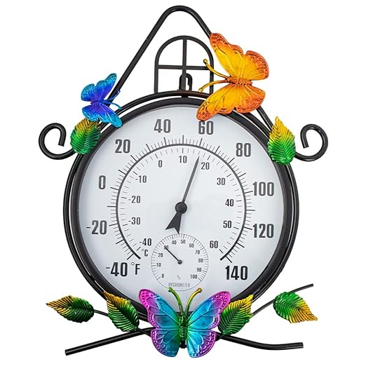 Large Outdoor Thermometer，House-Shape Wall-Mounted Thermometer with Humidity, Easy to Read Decorative Outside Thermometer for Patio, Garden, No Require Batteries