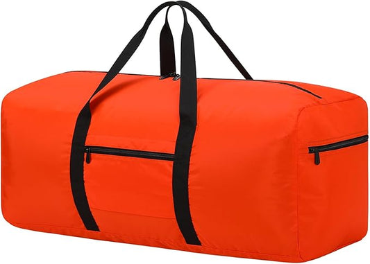 Foldable Duffle Bag for Travel - 75L Large Spare Travel Duffel Bag Lightweight with Trolley Sleeve - Orange