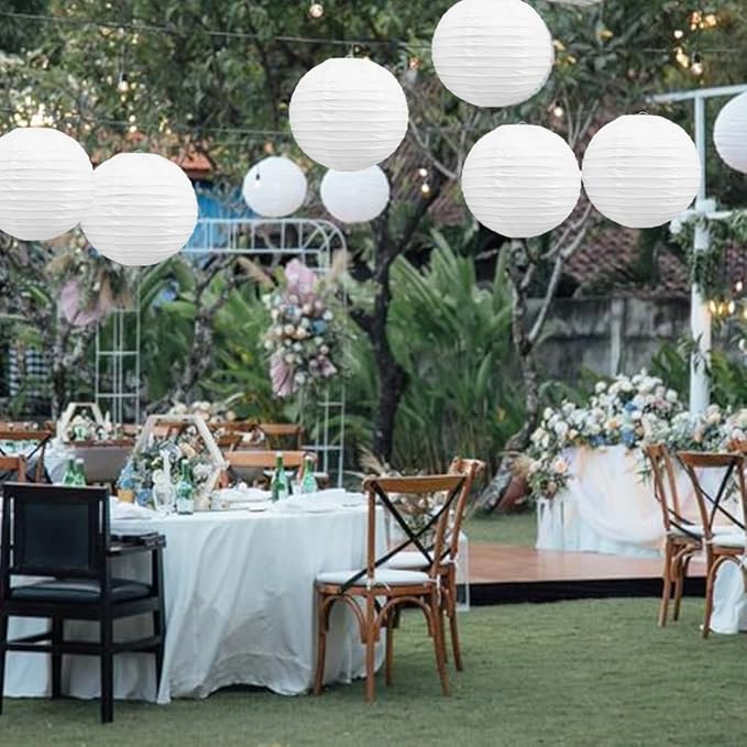 BEISHIDA 10-Inch White Paper Lanterns Decorative Chinese/Japanese Hanging Round Paper Lanterns Lamp for Birthday, Wedding, Christmas, Bridal, Home Decor, Party Decoration (6 Packs)