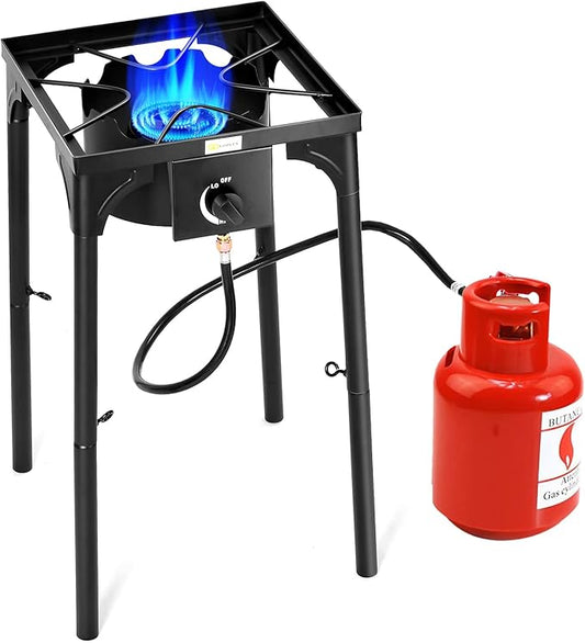Goplus Outdoor Camping Stove, Single Burner Propane Gas Cooker w/Detachable Legs & 0-20 PSI Regulator & CSA Approval for Camp Patio RV, Cast Iron, 100,000-BTU