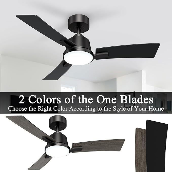 42 Inch Ceiling Fans with Lights,Low Profile Ceiling Fan,Modern Flush Mount,Reversible 6 Speeds,3CCT Dimmable Noiseless Black Ceiling Fans for Living Room,Bedroom and Patio,ETL Listed