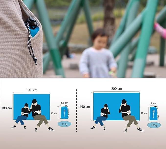 Outdoor Pocket Blanket, 55"x39" Waterproof Foldable Compact Small Pincic Blanket, Ultralight Tarp for Camping, Festival, Beach, Hiking, Backpacking, Travel and More, Stakes Included