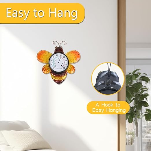 Indoor Outdoor Thermometer, Bee Wall-Mounted Thermometer Waterproof for Patio Garden Yard & Living Room, No Battery Needed