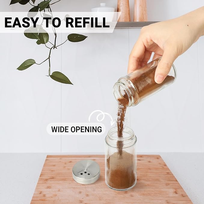 Segarty Spice Jars with Shaker Lids, 6 Pack 4 oz Glass Spice Bottles with Stainless Steel Lid, Glass Empty Seasoning Containers with Adjustable Pour Holes Spice Powder Storage Bottle Pepper Shakers