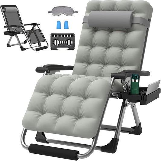 ZENPETIO 29In XL Zero Gravity Chair w/Cushion, Zero Gravity Recliner Lounge Chair for Indoor and Outdoor, Reclining Camping Chair for Lawn, Anti Gravity Chair with Cup Holder and Footrest, 440LBS