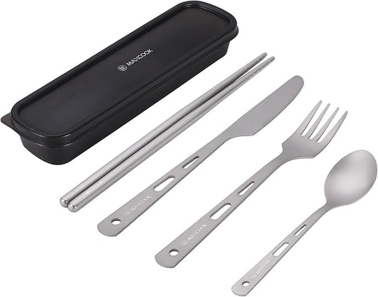Pure Titanium Utility Cutlery Set, Portable tableware titanium utensil set with case, Pure Titanium Table Spoon Fork Chopsticks Knife set for Outdoor Travel Camping Backpacking (Total 5 PCS)