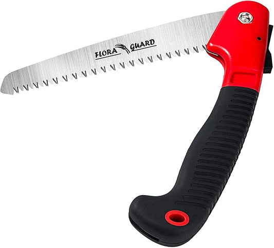 FLORA GUARD 7.7-Inch Folding Hand Saw, Pruning Saw with Trible-Cut Razor Teeth for Wood Cutting, Tree Trimming, Professional Camping Gardening Tools