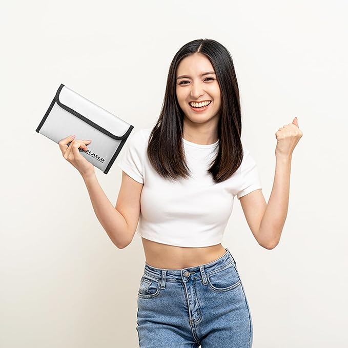 FLASLD Fireproof Money Bags, Fireproof Wallet Pouch, Small Safe Bag for Cash, Valuables & Passport, with Silicone Coating & Zipper Closure (2-Pack Money Bag-8x5”)