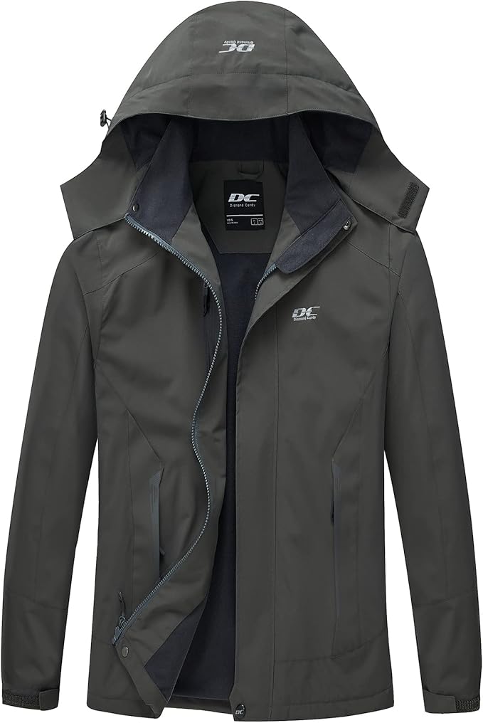 Diamond Candy Men's Hooded Waterproof Jacket Lightweight Rain Jacket Outdoor Casual Sportswear