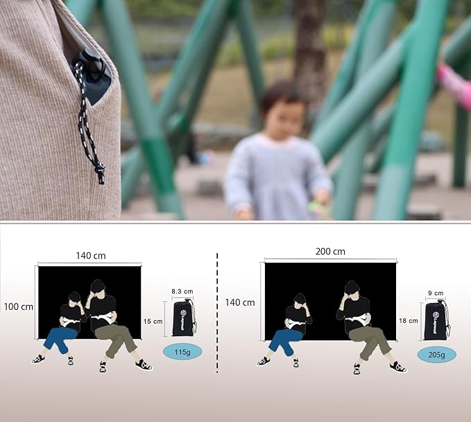 Outdoor Pocket Blanket, 55"x79" Waterproof Foldable Compact Pincic Blanket, Ultralight Tarp for Camping, Festival, Beach, Hiking, Backpacking, Travel and More, Stakes Included