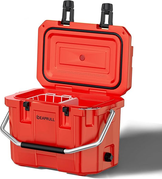 Hard Cooler, Insulated Ice Chest Box Holds Ice for More Days, Portable Cooler with Handle, Cup Holders, Double Latches for Camping Drink, Beach, Picnic, Fishing, Boat, Barbecue