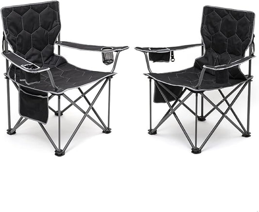 SUNNYFEEL Oversized Folding Camping Chair 2 Pack 500 LBS Heavy Duty Lawn Chairs with Black Portable Folding with Armrest, Cup Holder, Pocket ＆Bag for Outdoor Camping/Beach/Travel/Picnic/Fishing