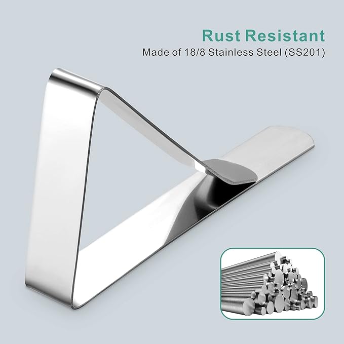 12 Pack Tablecloth Clips - Heavy Duty Picnic Table Clips, Stainless Steel Table Cloth Cover Clamps, Table Cloth Holders Ideal for Restaurant Picnics Marquees Weddings Graduation Party