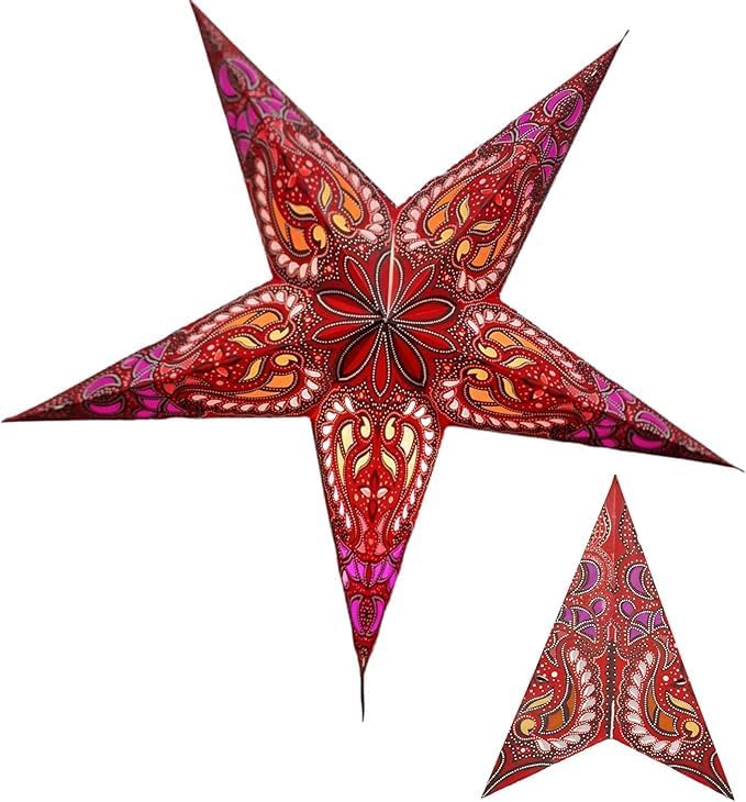 Paper Star Lantern Lampshade - Large 60cm Star Hanging Decorations for Christmas Wedding Home Decoration Birthday Party (Glitter Red, Purple, Yellow, Multi)
