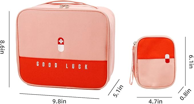 Cute Pink Empty First Aid Bags, Travel Medicine Bag for Women and Girls, Medical Supplies Organizer Bag, Portable Kit for Traveling, Car, Home, Camping, Office, Hiking, Outdoor