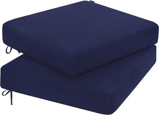 Favoyard Outdoor Chair Cushion 24 x 24 x 4 Inch Rainproof & 3-Year Fade Resistant Patio Furniture Cushions with Removable Cover and Adjustable Ties for Garden Sofa Couch Pads Set of 2, Blue