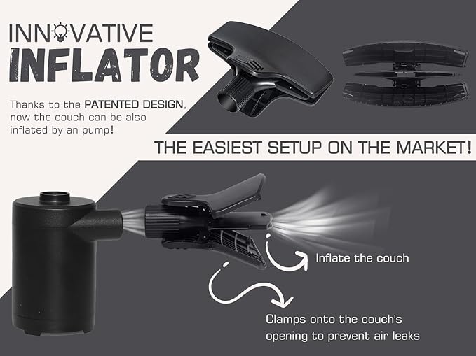 WEKAPO Inflatable Couch with Pump - Easiest Setup, Crazy Comfy & Ultralight - Blow up Lounger Chair Perfect for Hiking, Camping, Beach, Festivals - Lightweight Air Sofa for Relaxing Anywhere (Black)