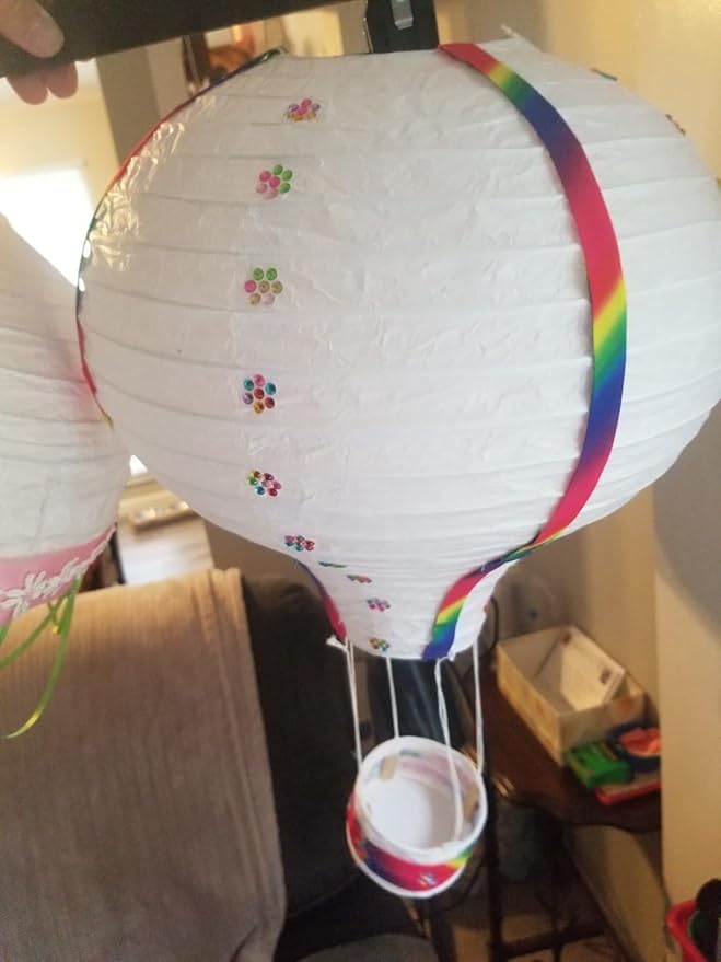 (6 Packs) 12-Inch White Paper Lanterns Decorative Chinese/Japanese Hanging Round Paper Lanterns Lamp for Birthday, Wedding, Christmas Xmas, Bridal, Home Decor, Party Decoration (hot air balloon)