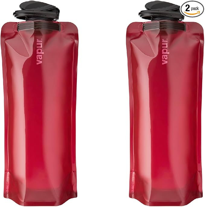 Vapur Collapsible Water Bottle With Carabiner, Compact Bottle Folds Flat For Hydration On The Go, Ideal for Traveling, Hiking or Camping, 34 Ounce, Burgundy, Pack of 2