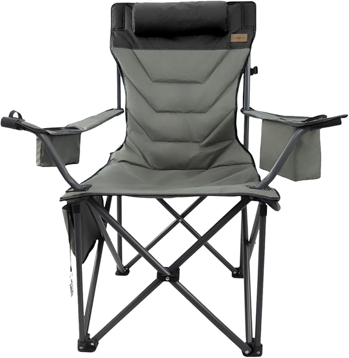 Outdoor Folding Camping Chair-Oversize Camping Chairs for Adults,Support 400lbs with Pillows & Cup Holders & Cooler Bags - Heavy Duty Collapsible Chairs for Sports Garden Beach Fishin(Blackgray)
