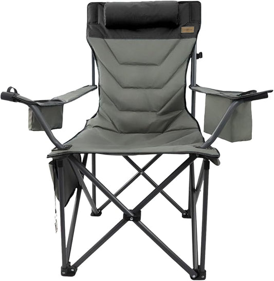 Outdoor Folding Camping Chair-Oversize Camping Chairs for Adults,Support 400lbs with Pillows & Cup Holders & Cooler Bags - Heavy Duty Collapsible Chairs for Sports Garden Beach Fishin(Blackgray)
