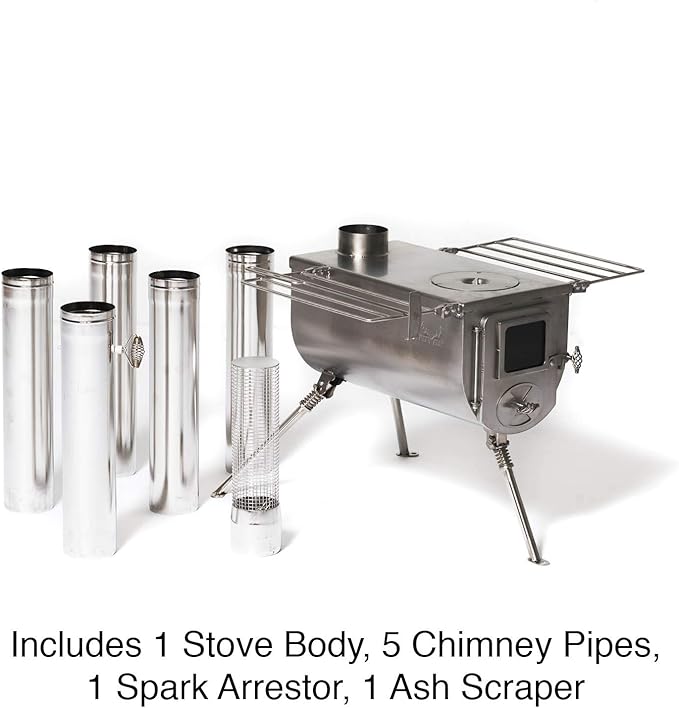 Winnerwell Woodlander Large Tent Stove | Portable Wood Burning Stove for Tents, Shelters, and Camping | 1500 Cubic Inch Firebox | Precision Stainless Steel Construction | Includes Chimney Pipe
