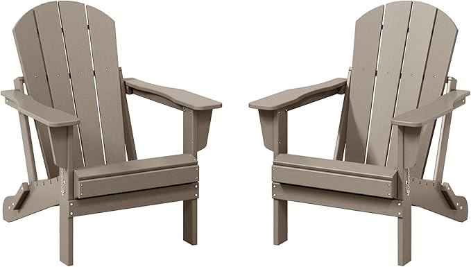 WestinTrends Malibu 2 Piece Set Outdoor Folding Poly Adirondack Chair, Weathered Wood