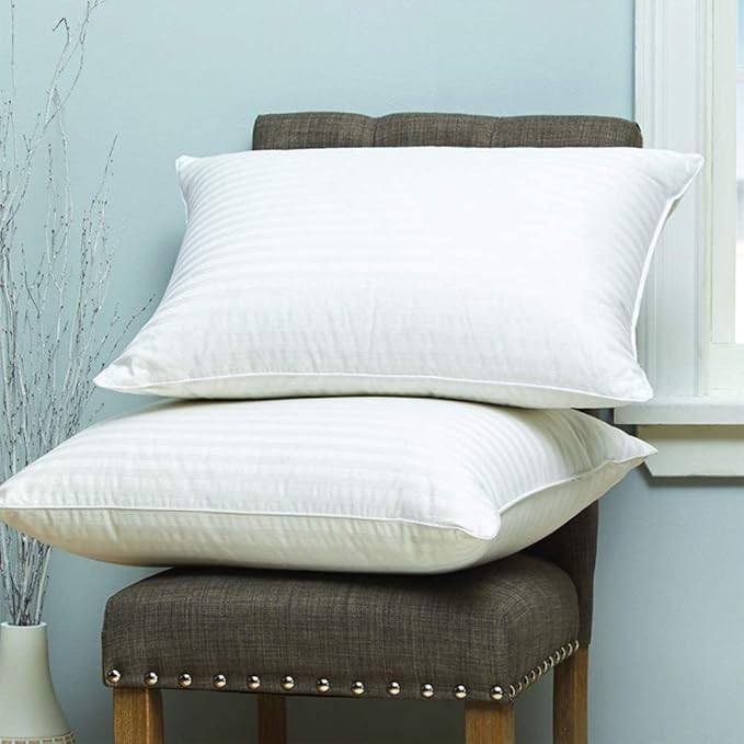 Cuddledown Dreamstead Premium Sleeping Pillow| European White Duck Down | 600 Fill Power | 300 Thread Count 100% Cotton Shell | Damask Striped | Hypoallergenic | Handcrafted | Queen – Firm