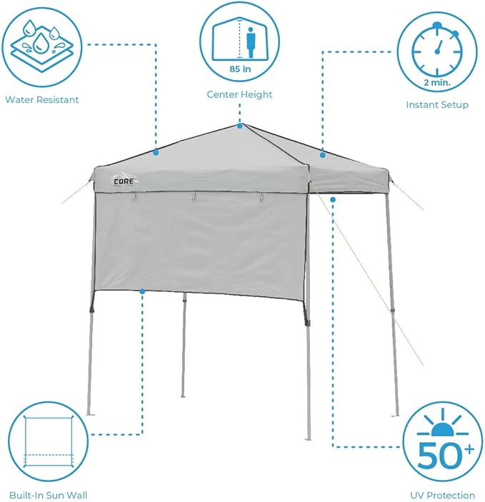 Core Instant Straight Leg Canopy Tent with Adjustable Sun Wall, 6 ft x 4 ft , Gray