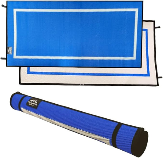 3x6 Solid Blue Outdoor RV Mat – Extra Thick 5mm Recycled Poly Rug – Heavy-Duty, Waterproof, Reversible – Compact Premium Mat for Camping, Beach, Patio (Blue, 3' x 6')