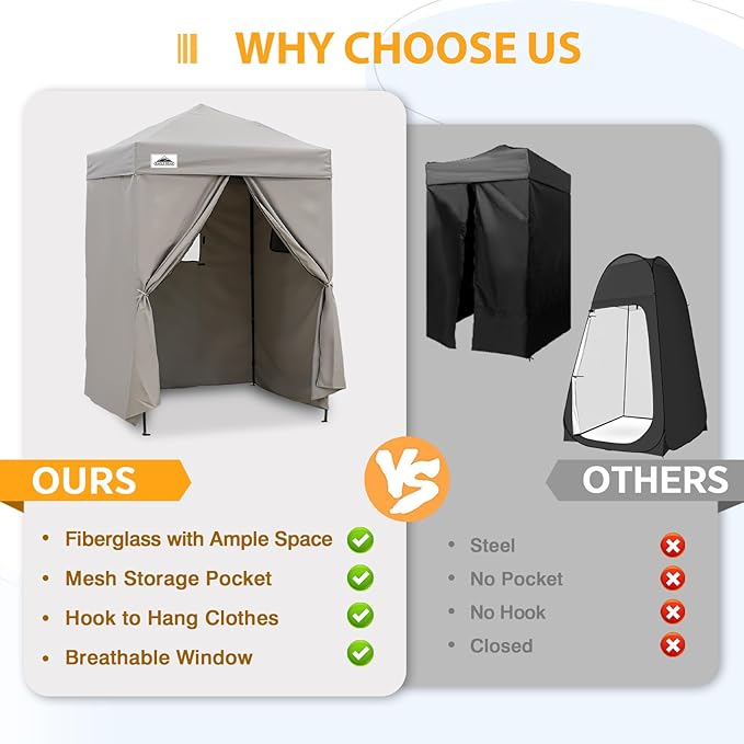 EAGLE PEAK Flex Ultra Compact 5x5 Pop-up Canopy, Sun Shelter, Changing Room, Portable Privacy Canopy Cabana for Pool, Fashion Photoshoots, or Camping, Gray