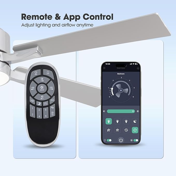 Ceiling Fan with Light, 42" Modern Low Profile Ceiling Fan with Light, DC Reversible Motor, Smart APP & Remote Control, Whisper Quiet, Dimmable LED for Bedroom/Living Room