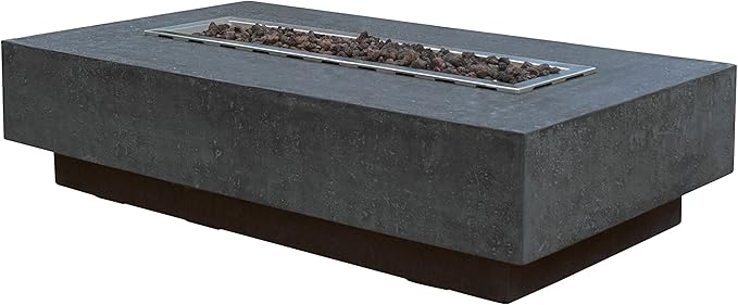 Elementi | Hampton Gas Fire Pit Cast Concrete 56" Rectangular Fire Table, Outdoor Fire Pit Electronic Ignition | Canvas Cover, Lava Rock Included | Dark Gray (Propane Gas)