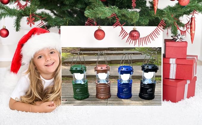 Lightahead Portable Outdoor LED Camping Lantern, Set of 4 Colors Black,Blue,Brown,Green, Collapsible. Great for Emergency, Tent Light, Backpacking (Without Battery)