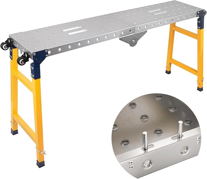 65"x12" Heavy Duty Welding Table with 5-Level Adjustable Height 29-48in, Thick Carbon Steel 1500LB Portable Welding Table, Foldable Workbench with 4 360°Casters for Garage Workshop & Construction