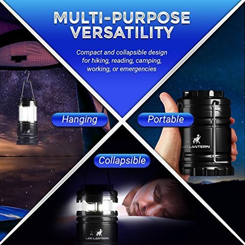 MalloMe LED Camping Lantern Flashlights 2 Pack & 4 Pack - Super Bright - 350 Lumen Portable Outdoor Lights (Black, Collapsible)