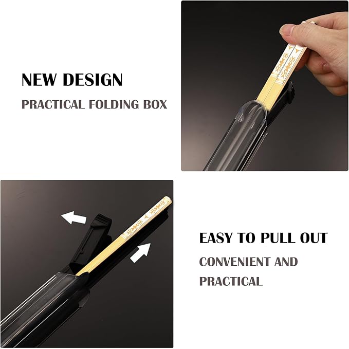 Metal Chopsticks Reusable 1 Pair Stainless Steel Travel Chopsticks Dishwasher Safe Square Lightweight Non-Slip Chop Sticks with case (Golden Bull Head Boho)