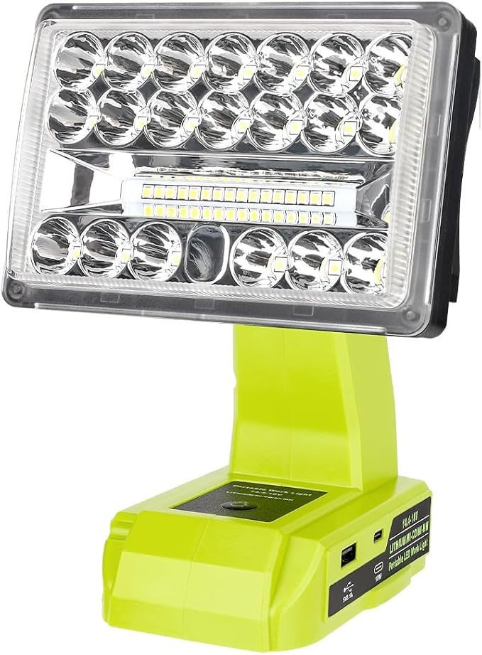 Choerinton Work Light Compatible with Ryobi 18V Battery Cordless Led Work Light Rechargeable Jobsite Light Outdoor Battery Powered Floodlight USB Charging Port for Car Repair Hiking Camp Garage
