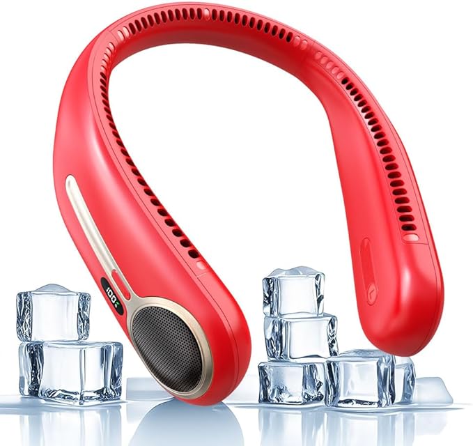 Portable Neck Fan,Gift Ideas,Personal Wearable Bladeless Fan,360° Cooling,LED Display,4-Speeds,6000mAh Rechargeable,Powerful Wind,Outdoor Travel Camping,Birthday Gifts for Men Women Dad Mom (Red)