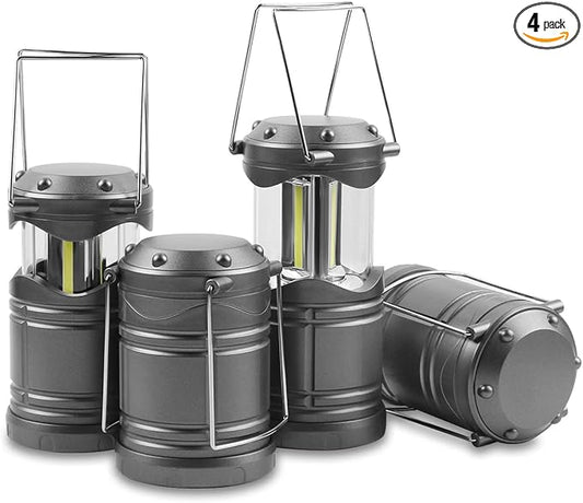 Lichamp LED Camping Lantern, 4 Pack Battery Powered Flashlight for Power Outages, Portable Collapsible Hanging Light Essential for Home, Outdoor, Emergency Lamp Survival Kit Gear for Hurricane, Gray