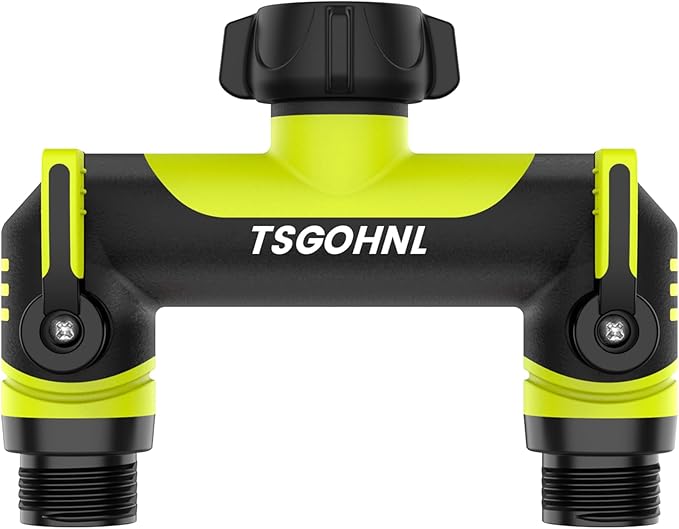 Garden Hose Splitter, 3/4-Inch Hose Manifold, Outdoor Faucet Adapter - Soft TPR Covering - Lightweight Non-Slip Sun-Resistant 2-Way Valve（green）