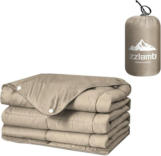 zzlamb Camping Blanket, Compact Lightweight Soft Puffy Blanket Water-Repellent, Packable Warm Quilt Down Alternative Picnic Hiking Backpacking Beach Travel RV Airplane Couch Car
