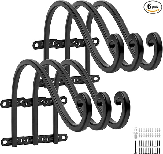 6 Pack Heavy Duty Hanging Plant Bracket, 12 inch Plant Hangers Outdoor, Brackets for Hanging Plants, Black Plant Hanger Bracket for Plants, Baskets, Bird Feeders, Lanterns, and Wind Chimes