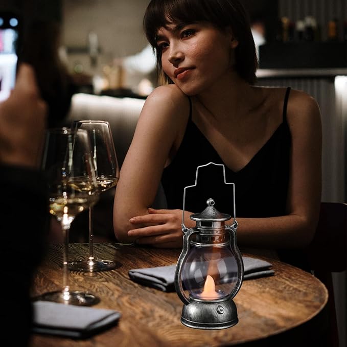 Small Vintage Camping Hanging Lantern , 4inch LED Vintage Lantern Metal, Water and Impact-Resistant Camping lightswith Carry Handle Light Study Room Bedroom 4.92 Inch