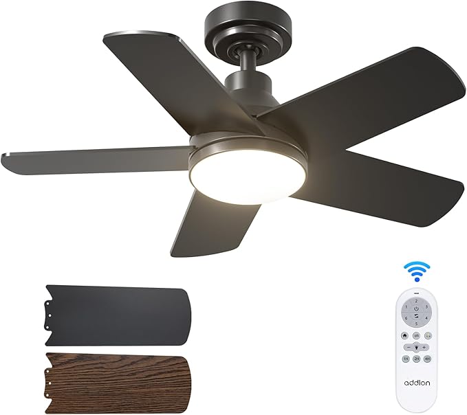 addlon Ceiling Fans with Lights, 32 inch Black Ceiling Fan with Light and Remote Control, Reversible, 3CCT, Dimmable, Noiseless, Small Ceiling Fan for Bedroom, Farmhouse, Indoor/Outdoor Use