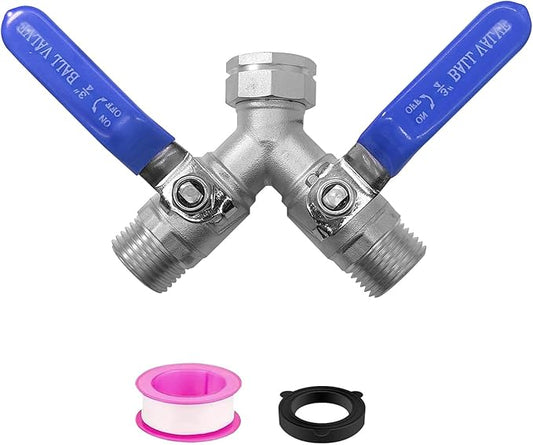Garden Hose Splitter 2 Way 3/4" GHT Thread Heavy Duty 304 Stainless Steel Y Valve Water Hose Splitter With Long Handle