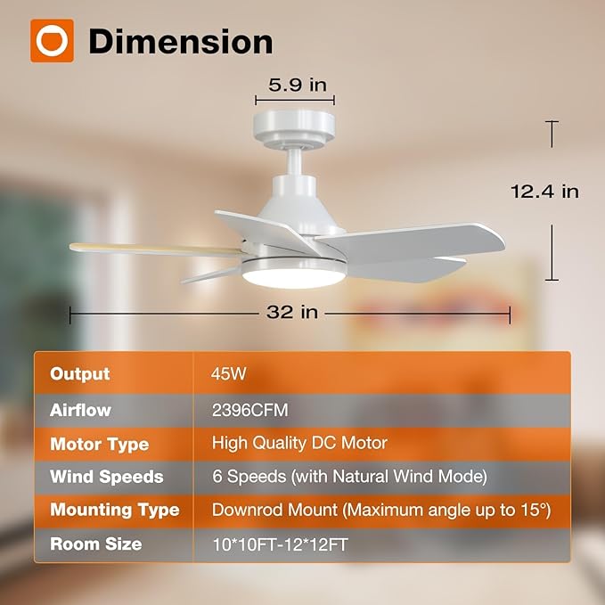 addlon Ceiling Fans with Lights, 32 inch White Ceiling Fan with Light and Remote Control, Reversible, 3CCT, Dimmable, Noiseless, Small Ceiling Fan for Bedroom, Farmhouse, Indoor/Outdoor Use