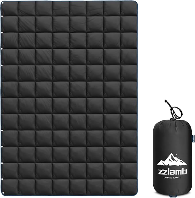 zzlamb Camping Blanket, Compact Lightweight Soft Puffy Blanket Water-Repellent, Packable Warm Quilt Down Alternative Picnic Hiking Backpacking Beach Travel RV Airplane Couch Car